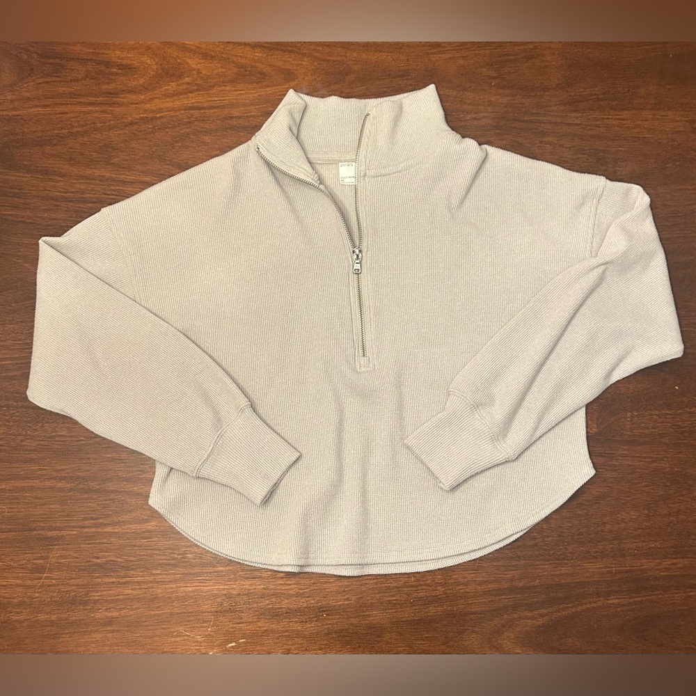 Gilly Hicks Light Gray Waffle Half-Zip Pullover